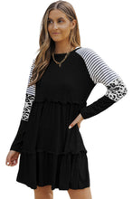 Load image into Gallery viewer, Striped Leopard Patchwork Long Sleeve Mini Dress