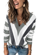 Load image into Gallery viewer, Striped Colorblock V Neck Knitted Sweater