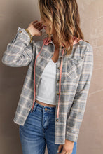 Load image into Gallery viewer, Khaki Drawstring Plaid Hooded Shacket