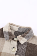 Load image into Gallery viewer, Khaki Plaid Color Block Buttoned Long Sleeve Jacket with Pocket
