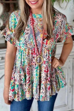 Load image into Gallery viewer, Floral Print Ruffle Sleeve Babydoll Top