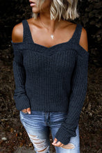 Load image into Gallery viewer, Dark Blue Dew Shoulder Juliette Knitted Sweater