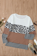 Load image into Gallery viewer, Stripes Leopard Splicing Colorblock Long Sleeve Top