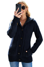 Load image into Gallery viewer, Navy Blue Long Sleeve Button-up Hooded Cardigans