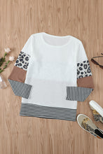 Load image into Gallery viewer, Stripes Leopard Splicing Colorblock Long Sleeve Top