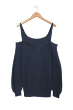 Load image into Gallery viewer, Dark Blue Dew Shoulder Juliette Knitted Sweater