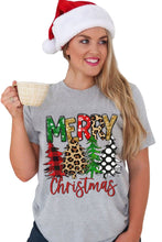 Load image into Gallery viewer, Merry Christmas Tree Pattern Print Crew Neck Graphic Tee