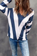 Load image into Gallery viewer, Striped Colorblock V Neck Knitted Sweater
