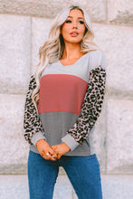 Load image into Gallery viewer, Wild Leopard Contrast Sleeve Colorblock Waffle Knit Top