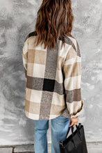 Load image into Gallery viewer, Khaki Plaid Color Block Buttoned Long Sleeve Jacket with Pocket