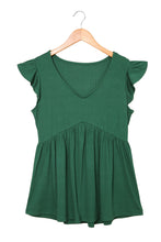 Load image into Gallery viewer, Ribbed Flounce Sleeve V Neck Babydoll Top