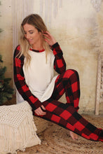Load image into Gallery viewer, Plaid Raglan Sleeves Top and Drawstring Pants Lounge Set
