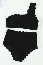 Load image into Gallery viewer, Solid Scalloped One-Shoulder Bikini