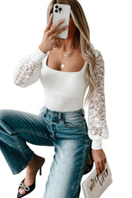Load image into Gallery viewer, Lace Sleeves Square Neck Bodysuit
