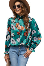 Load image into Gallery viewer, Floral Print Smocked Mock Neck Blouse