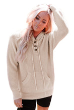 Load image into Gallery viewer, Waffle Knit Buttons Hooded Sweater with Pocket