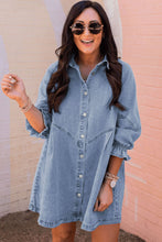 Load image into Gallery viewer, Buttoned Long Sleeve Denim Mini Dress