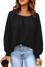 Load image into Gallery viewer, Scoop Neck Puff Sleeve Waffle Knit Top