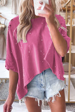 Load image into Gallery viewer, Distressed Bleached Asymmetric Hem Short Sleeve Top