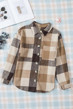 Load image into Gallery viewer, Khaki Plaid Color Block Buttoned Long Sleeve Jacket with Pocket