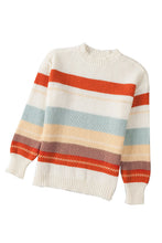 Load image into Gallery viewer, Crew Neck Drop-shoulder Striped Color Block Sweater