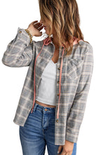 Load image into Gallery viewer, Khaki Drawstring Plaid Hooded Shacket
