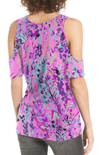 Load image into Gallery viewer, Multicolor Lavender Floral Print Cold Shoulder Blouse