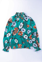 Load image into Gallery viewer, Floral Print Smocked Mock Neck Blouse