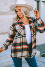 Load image into Gallery viewer, Khaki Geometric Plaid Print Pocketed Shacket