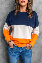 Load image into Gallery viewer, Colorblock Orange Contrast Stitching Sweatshirt with Slits