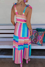 Load image into Gallery viewer, Multicolor Color Block Striped Bow Knot Straps Maxi Dress