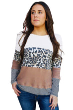 Load image into Gallery viewer, Stripes Leopard Splicing Colorblock Long Sleeve Top