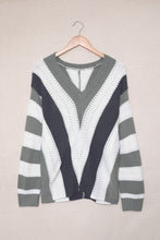 Load image into Gallery viewer, Striped Colorblock V Neck Knitted Sweater