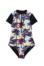 Load image into Gallery viewer, Beach Sunset Zip Front Half Sleeve One Piece Swimsuit
