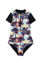 Load image into Gallery viewer, Beach Sunset Zip Front Half Sleeve One Piece Swimsuit