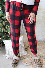 Load image into Gallery viewer, Plaid Raglan Sleeves Top and Drawstring Pants Lounge Set