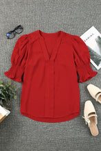 Load image into Gallery viewer, Solid Color Half Sleeve V Neck Blouse