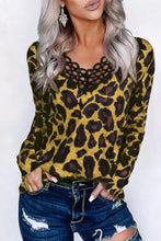 Load image into Gallery viewer, Lace Splicing Hollow Out Leopard Blouse
