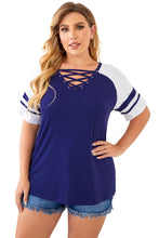 Load image into Gallery viewer, Crisscross V Neck Raglan Sleeve Plus Size Tee