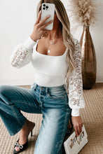 Load image into Gallery viewer, Lace Sleeves Square Neck Bodysuit