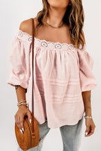 Load image into Gallery viewer, Beige Puff Sleeve Eyelet Babydoll Blouse