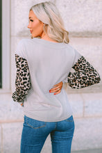Load image into Gallery viewer, Wild Leopard Contrast Sleeve Colorblock Waffle Knit Top
