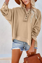 Load image into Gallery viewer, Khaki Casual Button Solid Patchwork Trim Hoodie