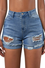 Load image into Gallery viewer, Distressed Ripped Rolled Hem Sky Blue Denim Shorts