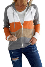 Load image into Gallery viewer, Zipped Front Colorblock Hollow-out Knit Hoodie