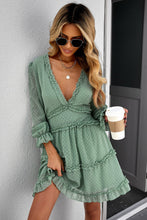 Load image into Gallery viewer, Layered Ruffled Open Back Puff Sleeve Swiss Dot Mini Dress