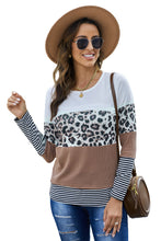 Load image into Gallery viewer, Stripes Leopard Splicing Colorblock Long Sleeve Top