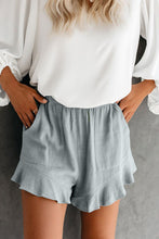Load image into Gallery viewer, Blue High Waist Pocketed Ruffle Shorts