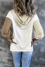 Load image into Gallery viewer, Khaki Colorblock V Neck Long Sleeve Hoodie