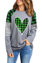 Load image into Gallery viewer, Lucky Plaid Heart Striped Color Block Long Sleeve Top